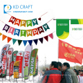 Suministro de fábrica banderas de fiesta de feliz cumpleaños de impresión digital colorida personalizada con logotipo propio para la venta